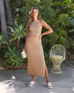 MOD -001 Kia Ribbed Slit Maxi Skirt - Mocha
