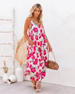 TCEC-001 Koa Pocketed Floral Tiered Midi Dress - FINAL SALE