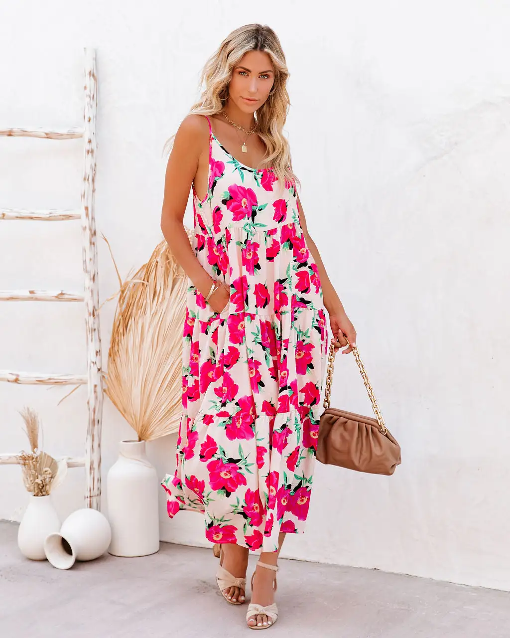 TCEC-001 Koa Pocketed Floral Tiered Midi Dress - FINAL SALE 1 TCEC-001 Koa Pocketed Floral Tiered Midi Dress - FINAL SALE