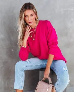 Korey Knit Oversized Pullover Sweater - Bright Pink - FINAL SALE -clothes Sales koreyknitoversizedpulloversweaterbrightpink157