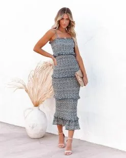 Kristy Floral Smocked Ruffle Midi Dress - Navy - FINAL SALE -clothes Sales kristyfloralsmockedrufflemididressnavy4