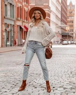 Kye Cotton Blend Knit Sweater - Oatmeal - FINAL SALE