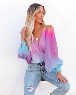 SALT-001 Kylah Ombre Drape Bodysuit - Purple Multi - FINAL SALE