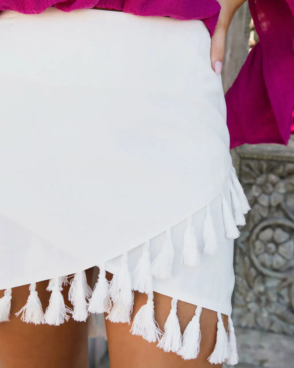 FATE-001 La Casa Wrap Tassel Skirt - Cream - LAST CHANCE 4 FATE-001 La Casa Wrap Tassel Skirt - Cream - LAST CHANCE - Image 4