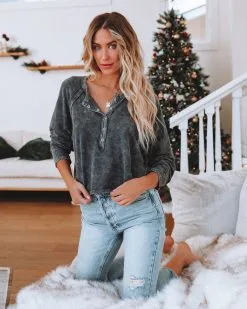 Layth Cotton Mineral Wash Crop Henley Top - Charcoal - FINAL SALE -clothes Sales laythcottonmineralwashcrophenleytopcharcoal22