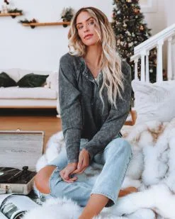 Layth Cotton Mineral Wash Crop Henley Top - Charcoal - FINAL SALE -clothes Sales laythcottonmineralwashcrophenleytopcharcoal4