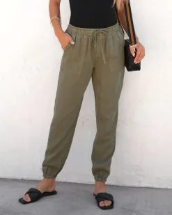 THRE-001 Leap Of Fate Pocketed Tencel Joggers - Olive - FINAL SALE -clothes Sales leapoffatepocketedtenceljoggerpantsolive65