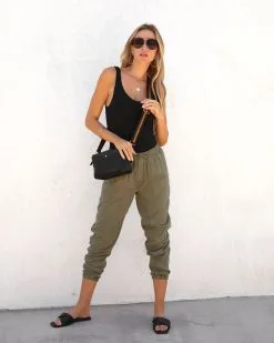 THRE-001 Leap Of Fate Pocketed Tencel Joggers - Olive - FINAL SALE -clothes Sales leapoffatepocketedtenceljoggerpantsolive96