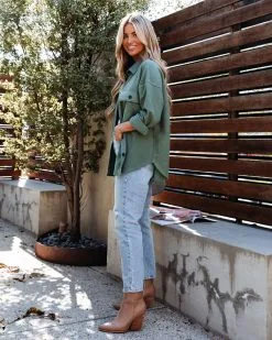 ACOA-001 Lexie Cotton Blend Button Down Shacket - Forest - FINAL SALE -clothes Sales lexiecottonblendbuttondownshacketforest12