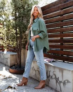 ACOA-001 Lexie Cotton Blend Button Down Shacket - Forest - FINAL SALE -clothes Sales lexiecottonblendbuttondownshacketforest16