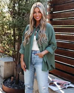 ACOA-001 Lexie Cotton Blend Button Down Shacket - Forest - FINAL SALE -clothes Sales lexiecottonblendbuttondownshacketforest41