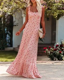 Like A Peach Floral Ruffle Maxi Dress - LAST CHANCE -clothes Sales likeapeachfloralrufflemaxidress104