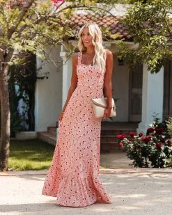 Like A Peach Floral Ruffle Maxi Dress - LAST CHANCE