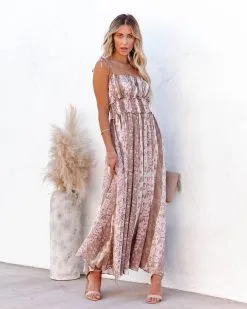 Lilyanne Floral Smocked Tie Strap Maxi Dress - Blush Multi - LAST CHANCE