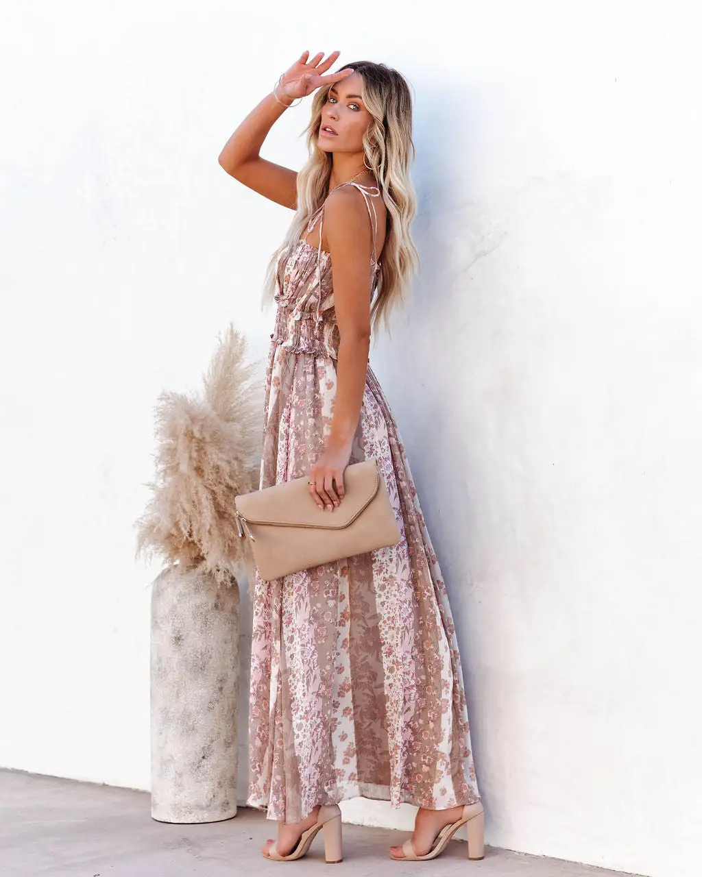 Lilyanne Floral Smocked Tie Strap Maxi Dress - Blush Multi - LAST CHANCE 6 Lilyanne Floral Smocked Tie Strap Maxi Dress - Blush Multi - LAST CHANCE - Image 6