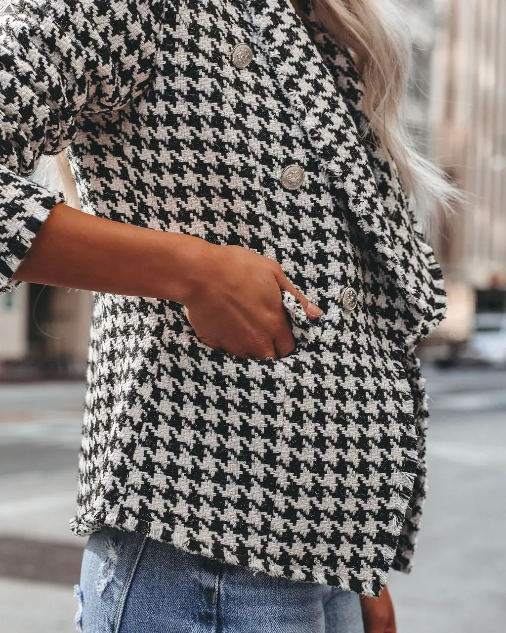 FORE-001 Lincoln Pocketed Houndstooth Tweed Blazer - SALE 4 FORE-001 Lincoln Pocketed Houndstooth Tweed Blazer - SALE - Image 4