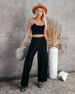 OLIV-001 Lively Linen Blend Smocked Pants - Black - FINAL SALE -clothes Sales livelylinenblendsmockedpantsblack39