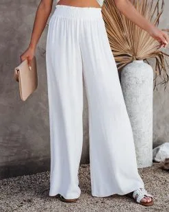 OLIV-001 Lively Linen Blend Smocked Pants - Off White - FINAL SALE -clothes Sales livelylinenblendsmockedpantsoffwhite63