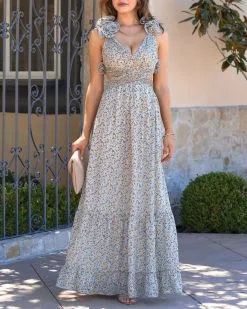 FATE-001 Living For Love Floral Ruffle Chiffon Maxi Dress - LAST CHANCE -clothes Sales livingforlovefloralrufflechiffonmaxidress186