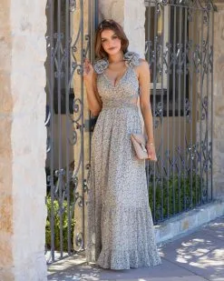 FATE-001 Living For Love Floral Ruffle Chiffon Maxi Dress - LAST CHANCE