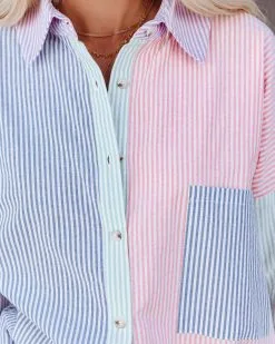 Logan Cotton Blend Colorblock Button Down Top -clothes Sales logancottonblendcolorblockbuttondowntop30