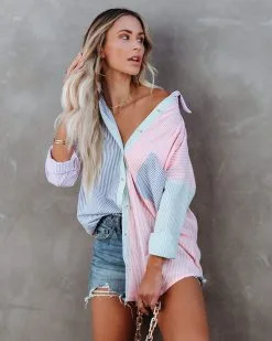 Logan Cotton Blend Colorblock Button Down Top -clothes Sales logancottonblendcolorblockbuttondowntop32