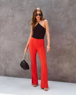 Londynn High Waisted Flare Split Hem Pants - Poppy 10 Londynn High Waisted Flare Split Hem Pants - Poppy -clothes Sales londynnhighwaistedflaresplithempantspoppy11