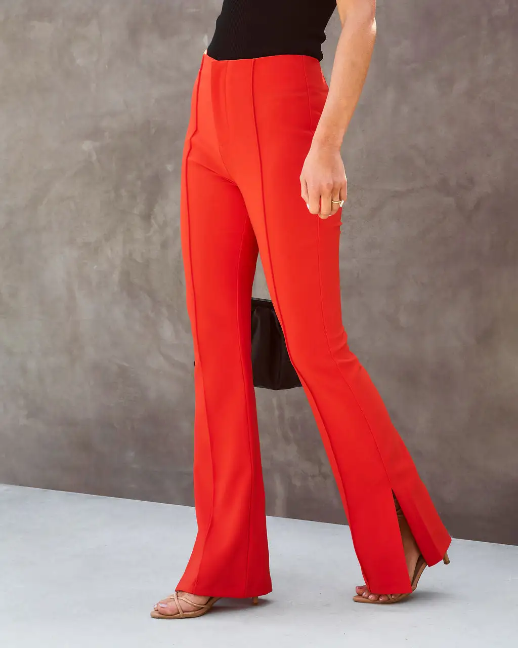 Londynn High Waisted Flare Split Hem Pants - Poppy 1 Londynn High Waisted Flare Split Hem Pants - Poppy