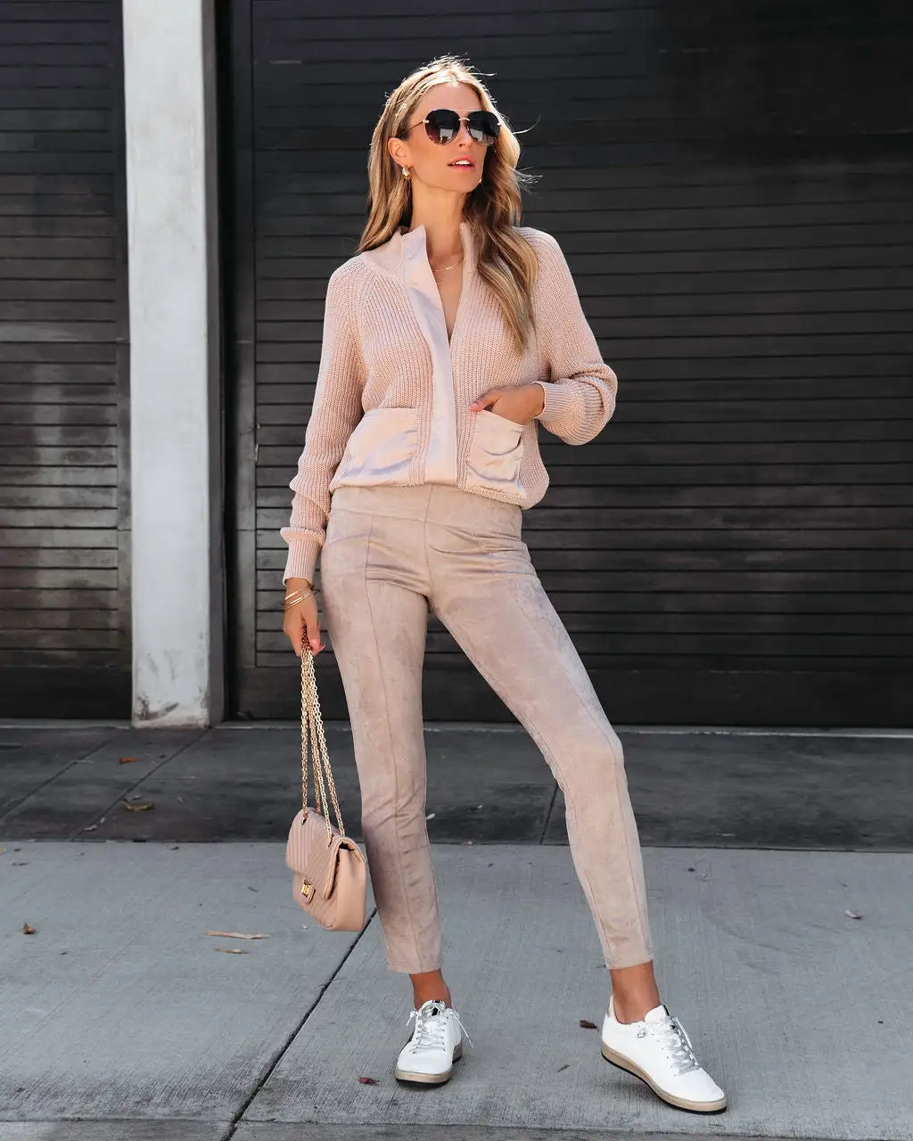 Looking Like A Million Knit Pocketed Satin Zip Up Sweater - Taupe - FINAL SALE 3 Looking Like A Million Knit Pocketed Satin Zip Up Sweater - Taupe - FINAL SALE - Image 3