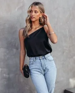 Lorenza Satin One Shoulder Top - Black - SALE 12 Lorenza Satin One Shoulder Top - Black - SALE -clothes Sales lorenzasatinoneshouldertopblack 72