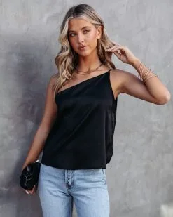 Lorenza Satin One Shoulder Top - Black - SALE 9 Lorenza Satin One Shoulder Top - Black - SALE -clothes Sales lorenzasatinoneshouldertopblack 8