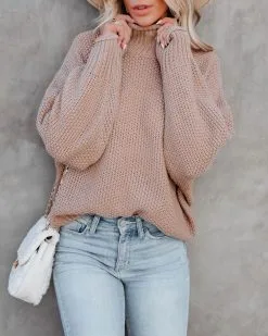 Love Endures Mock Neck Knit Sweater - Taupe - FINAL SALE -clothes Sales loveenduresmockneckknitsweatertaupe31