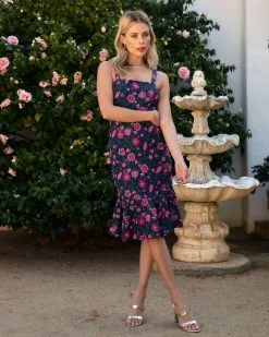 DEE-001 Love Like No Other Floral Crochet Lace Midi Dress - Navy Multi -clothes Sales lovelikenootherfloralcrochetlacemididressnavymulti3