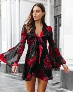 Love Like This Burnout Velvet Bell Sleeve Mini Dress - FINAL SALE