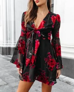 Love Like This Burnout Velvet Bell Sleeve Mini Dress - FINAL SALE -clothes Sales lovelikethisburnoutvelvetbellsleeveminidress138