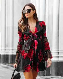 Love Like This Burnout Velvet Bell Sleeve Mini Dress - FINAL SALE -clothes Sales lovelikethisburnoutvelvetbellsleeveminidress184