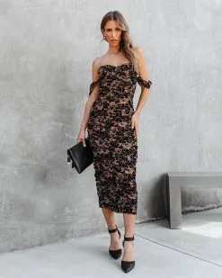 FORE-001 Love Somebody Floral Off The Shoulder Ruched Midi Dress - FINAL SALE