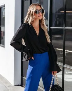 ACOA-001 Luna Satin Ruffle Bodysuit - Black - FINAL SALE