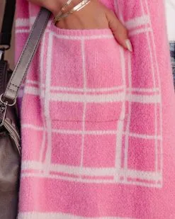 Madi Pocketed Plaid Knit Cardigan - Pink - FINAL SALE -clothes Sales madipocketedplaidknitcardiganpink18