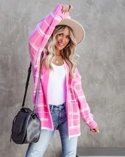 Madi Pocketed Plaid Knit Cardigan - Pink - FINAL SALE -clothes Sales madipocketedplaidknitcardiganpink32