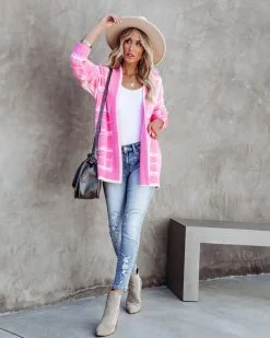 Madi Pocketed Plaid Knit Cardigan - Pink - FINAL SALE -clothes Sales madipocketedplaidknitcardiganpink39