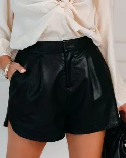 ENDL-001 Mari Pocketed High Rise Faux Leather Shorts - Black - FINAL SALE -clothes Sales maripocketedhighrisefauxleathershortsblack22