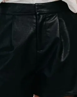 ENDL-001 Mari Pocketed High Rise Faux Leather Shorts - Black - FINAL SALE -clothes Sales maripocketedhighrisefauxleathershortsblack24