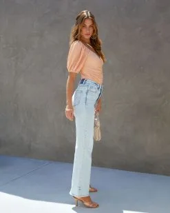 SKYL-002 Marybeth Textured Ruched Puff Sleeve Bodysuit - Peach 9 SKYL-002 Marybeth Textured Ruched Puff Sleeve Bodysuit - Peach -clothes Sales marybethtexturedruchedpuffsleevebodysuitpeach31