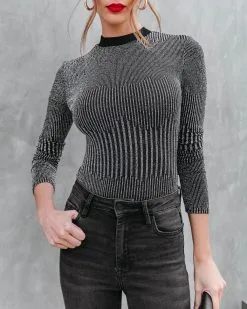 SALT-001 Meet Me At The Disco Ribbed Metallic Bodysuit - FINAL SALE