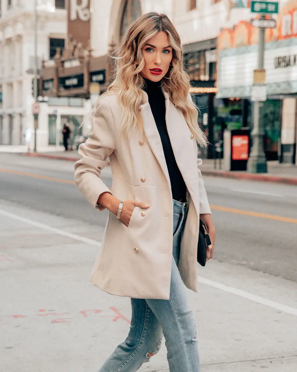 ENTR-001 Meghan Pocketed Peacoat - Ecru - FINAL SALE 1 ENTR-001 Meghan Pocketed Peacoat - Ecru - FINAL SALE