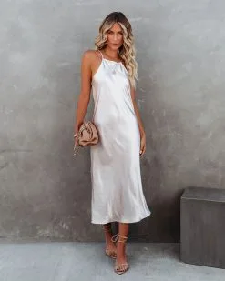 Melise Satin Halter Midi Dress - Champagne - FINAL SALE
