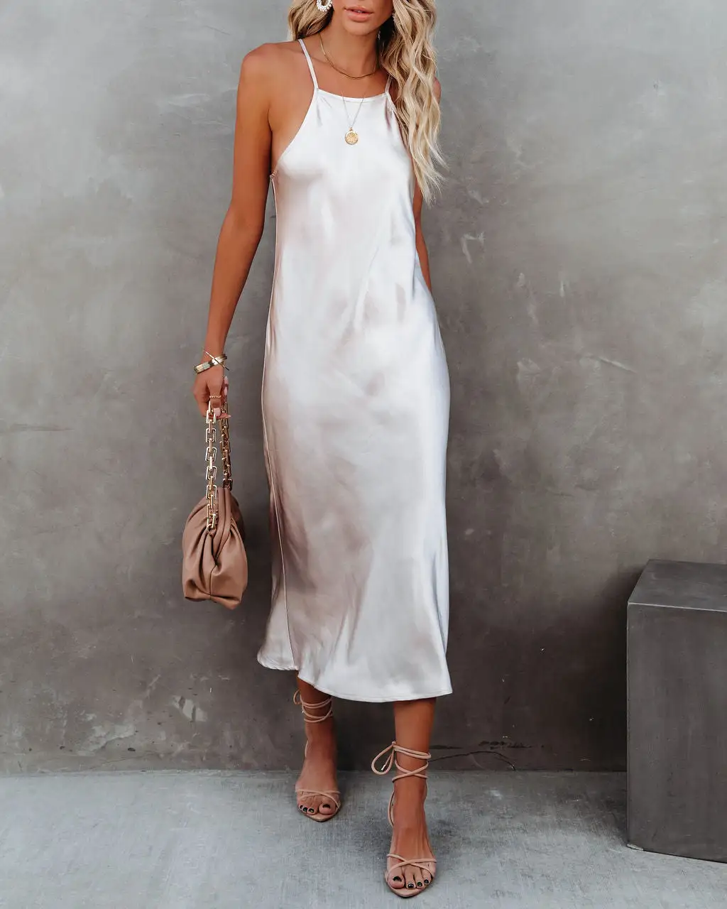 Melise Satin Halter Midi Dress - Champagne - FINAL SALE 9 Melise Satin Halter Midi Dress - Champagne - FINAL SALE - Image 9