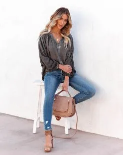Mendez Washed Dolman Top - Charcoal - FINAL SALE