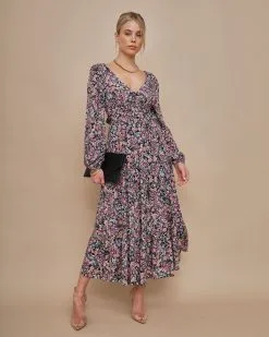 DRES-001 Meredith Tie Back Floral Midi Dress - FINAL SALE